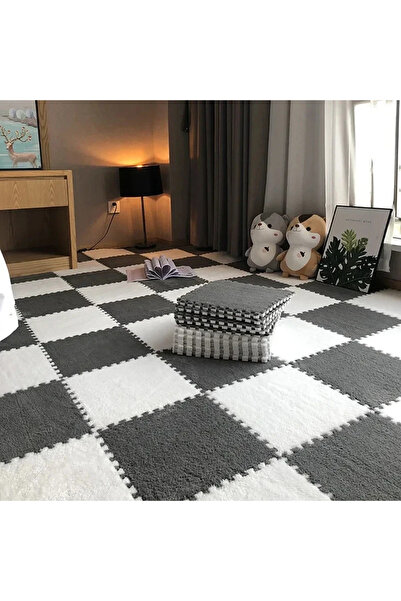 Choice13 GreyWhite-16Pcs 30x30cm Plush Puzzle Foam Floor Mat Creative Fashion...