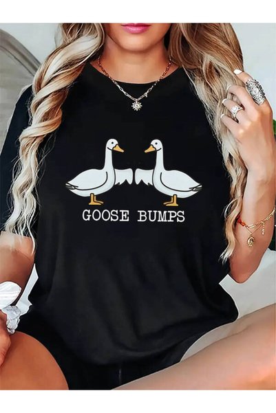 17 seramik تي شيرت برسومات Goose Bumps - تي شيرت صيفي مضحك بأكمام قصيرة للنساء
