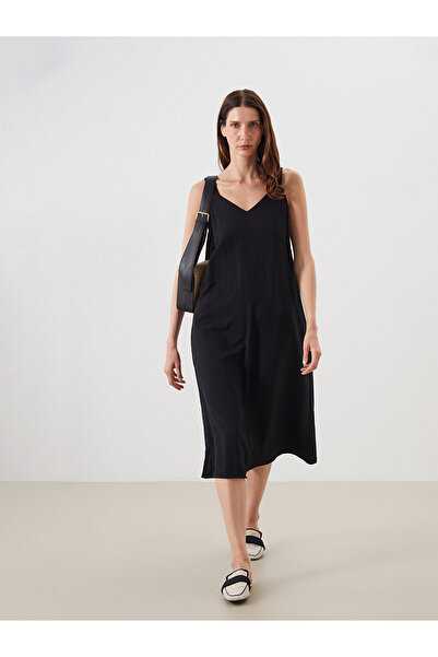 LC Waikiki Nevavm V-Neck Textured Strap A-Line Dress with a Difference