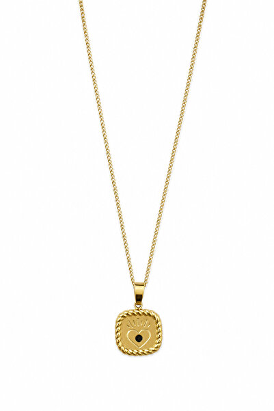 Jack Ferrero Stylish Yellow Color Heart Detailed Square Tip Steel Necklace - ...