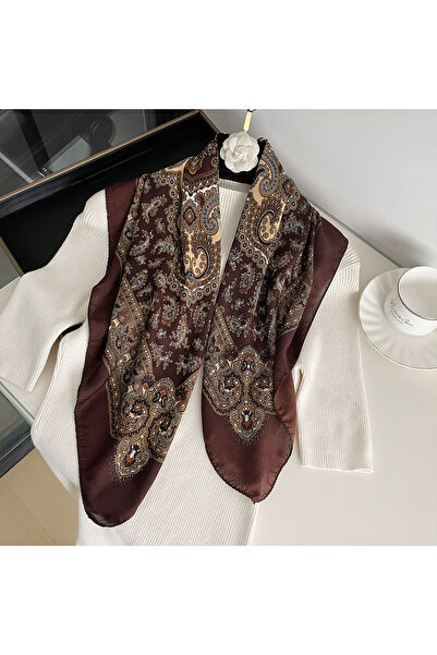 Choice6 وشاح نسائي جديد بني اللون بتصميم عصري مقاس 70×70 سم، وشاح مربع بنقشة ...