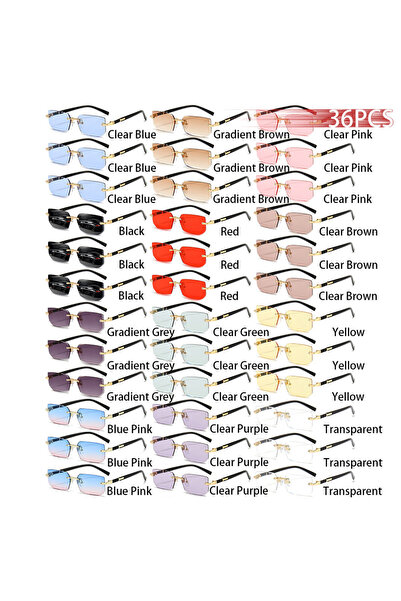 Choice1 36PCS-3EveryColor 36PCS Rimless Sunglasses for Men and Women, Rectang...