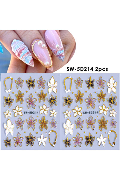 Choice1 SW-5D214 2 قطعة ملصقات أظافر منقوشة بتصميم نجمة البحر 5D وزهرة الزنبق...