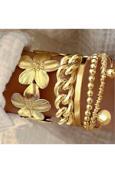 Choice1 AYA6586601 6pcs Vintage Elegant Floral Design Metal Wide Bangle Set f...