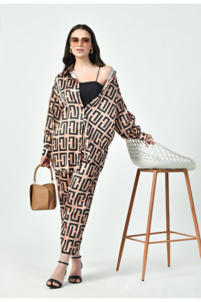 RIZQE Geometric Print Modest Co-Ord Set Japanese Satin Luxury Modest Western ...