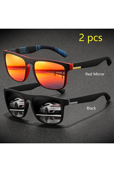 Choice9 RedMirror-Black 2 Pieces Fashion Vintage Square Sports Sunglasses Men...