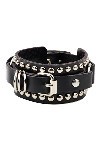 Choice1 black Black Leather Wristband Bracelet Cuff Goth Gothic Punk Bracelet...