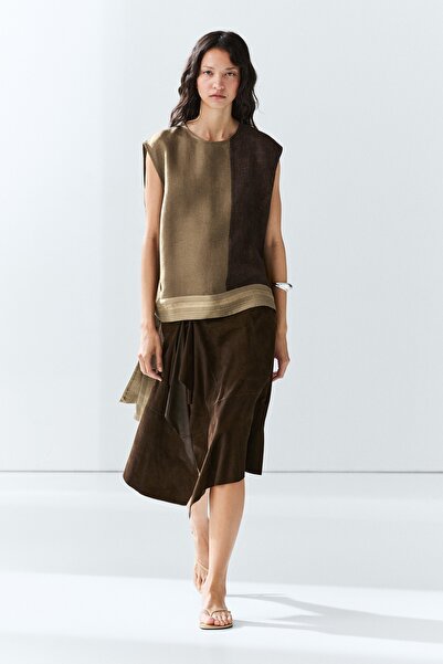 Massimo Dutti Keten karışımlı dökümlü bluz