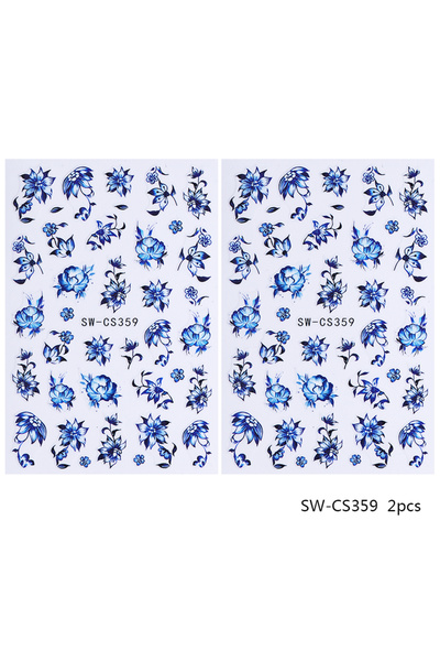 choice2 SW-CS359 2pcs 2pcs Blue Flower Nail Art Stickers Elegant Peony Floral...