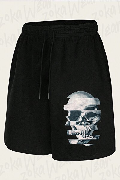 ZOKAWEAR Unisex Glitch Skull Mono Design Σορτς με στάμπα