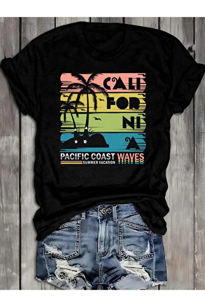 212Wear Women'S California Vibes Graphic T-Shirt 100% 180gsm Retro Palm Tree ...