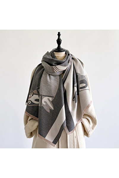 Choice GRAY Elegant Women's Double-Sided Floral Jacquard Pashmina Shawl - Win...