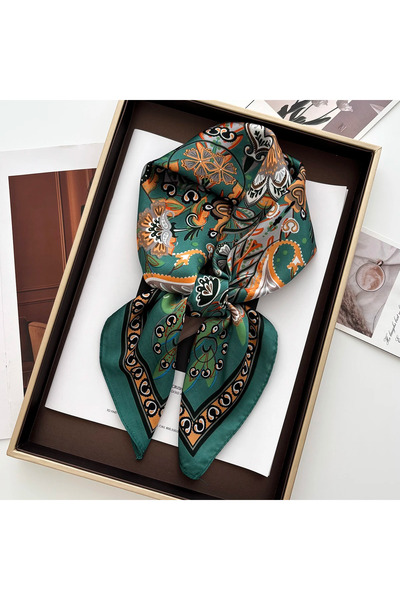 Choice1 وشاح ساتان مربع الشكل مقاس 70×70 سم طراز FJ716-16-3 بطباعة زهور اللوت...