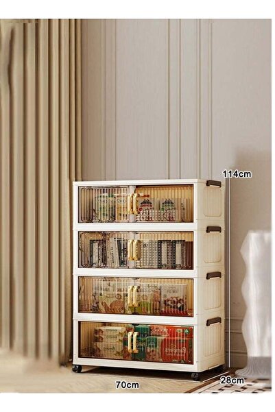 Generic CozyNest 4-Tier Foldable Plastic Storage Cabinet with Handles, Double...