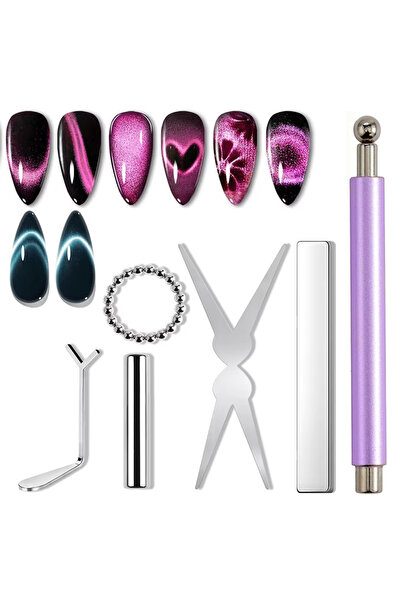 Choice5 Purple 6Pcs Nail Magnet Tool Set Cat Eye French Tips Cat Eye Heart Ma...