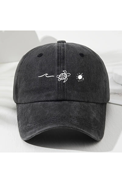 Choice7 Adjustable black Turtle pattern printed baseball cap for daily casual...