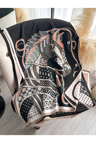 choice2 black Elegant Horse Print Pashmina Shawl Wrap for Women Luxury Cashme...