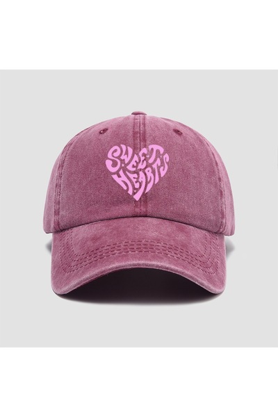 Choice4 Adjustable Burgundy Pink heart-shaped letter printed baseball cap, ve...