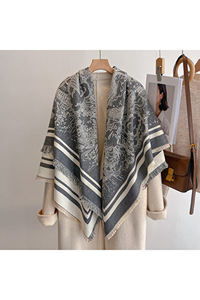 Choice1 GRAY 2025 Luxury Brand Women's Winter Cashmere Scarf - Floral Printed...