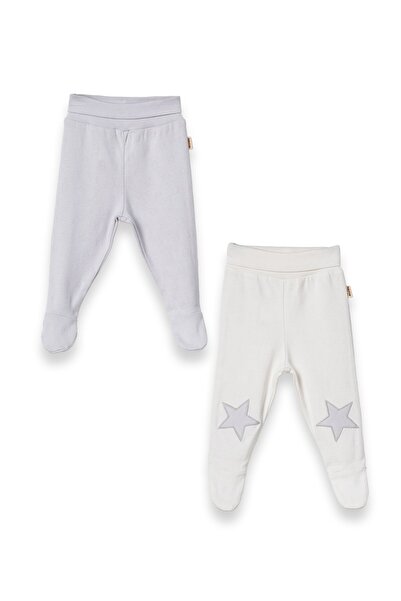 Magu Baby Cotton 2-Piece Ecru Lilac Star Detailed Booties Bottoms