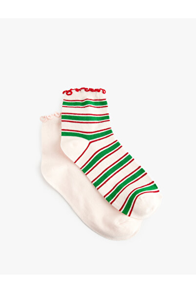 Koton Cotton Ruffled Striped 2-Piece Sock Set