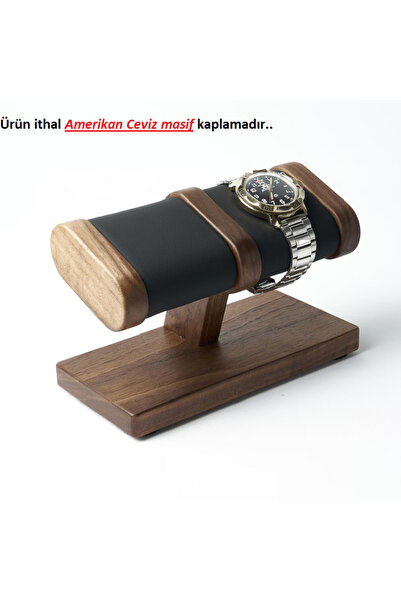 Hemm Wood Doğal Amerikan Ceviz Kaplama Ahşap Saat Standı – Büyük - Deri Yastıklı, El İşçiliği