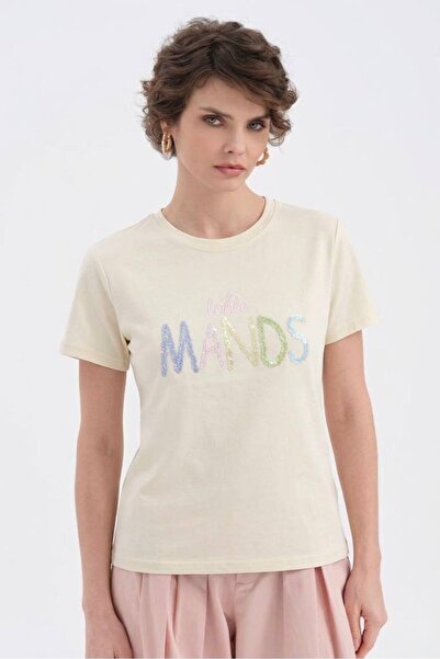tw3 Women's 100% cotton sequin embroidered detail short sleeve t-shirt