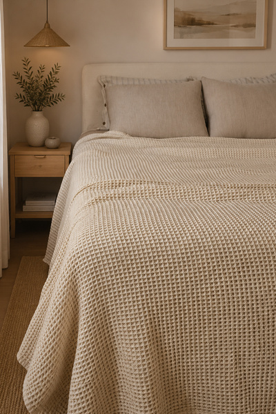 FH Living Waffle Dokulu Pamuk Yatak Örtüsü 235x260cm-Pike