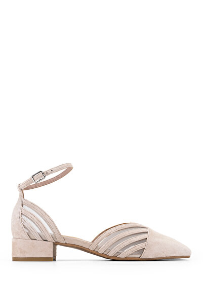 Tamer Tanca Women's Genuine Leather Beige Suede Heeled Shoes