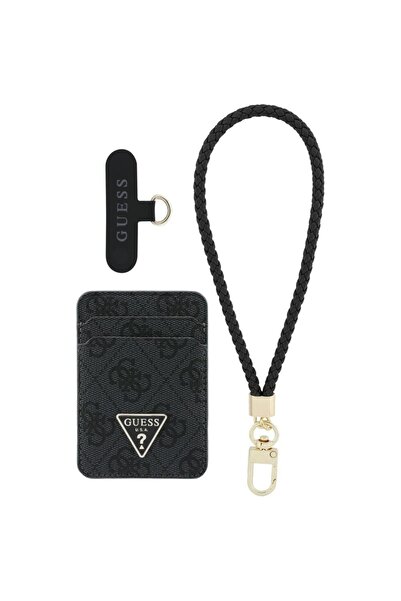 Guess Комплект триъгълен MagSafe портфейл и каишка за китка, черен
