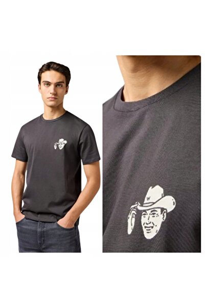 WRANGLER Tricou bărbătesc, Wrangler, Tricou cu imprimeu mic, M, Negru, Croial...