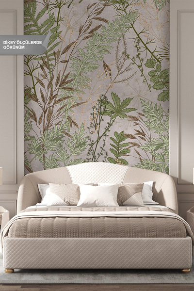 dreamwall Yabani Kır Otları ve Yaprak Desenli Tek Parça Tekstil Duvar Kağıdı