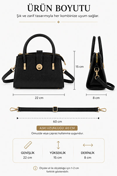 AVCA Women's Gold Accessory Detailed Handbag with Shoulder Strap Mini Bag with Scarf Accessory