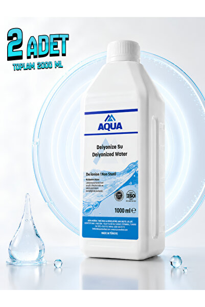 Aqua Med 2 Adet 1000 ML Deiyonize Su Laboratuvar Temizlik Akü Ütü Radyatör Su...