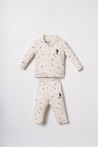 U.S. Polo Assn. Baby Boy Falling Leaves White Shirt Pajama Set Usb3103-C-V1