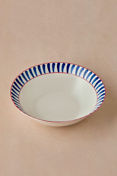 Karaca Deep Salad Bowl 23 cm Blue Striped