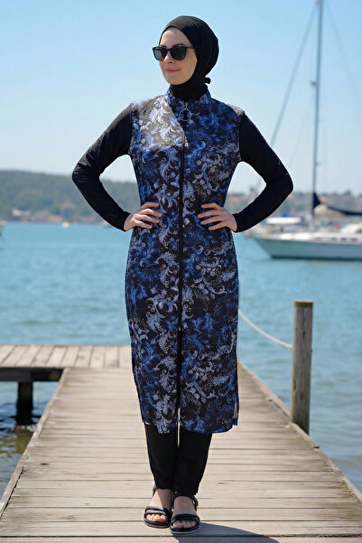 armonika 3-Piece Set with Sleeves, Lycra, Front Zipper, Slit, Maxi Burkini, H...
