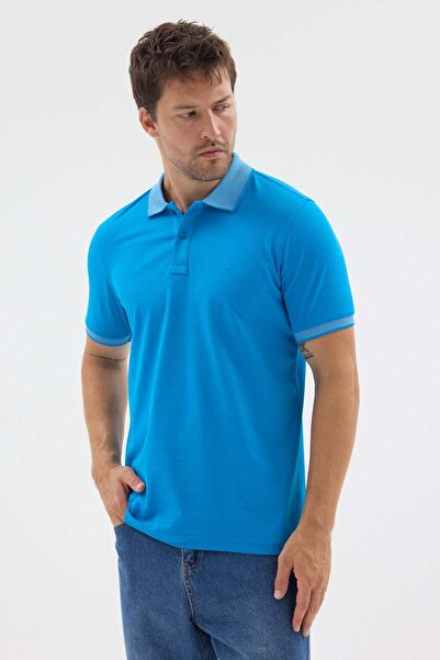 İmza Turquoise Polo Collar Pique Short Sleeve Slim Fit 100% Cotton T-Shirt 10...