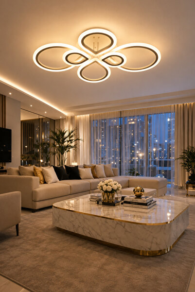 Modavize MS54005-6 Modern 3 Renk Ledli Mimari Tasarım Beyaz Plafonyer Lüks 6'...