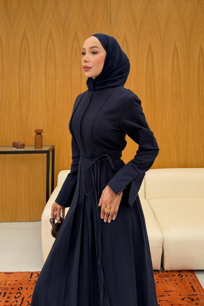 fushya design Çapraz Bağlama Detaylı Parçalı Keten Elbise