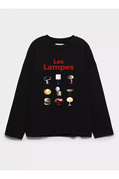 Disante %100 Pamuk Oversize Fit Les Lampes Baskılı - Bisiklet Yaka Uzun Kollu...