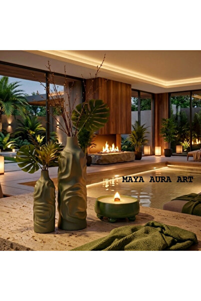YESIL DEKORATIF BUYUK BOHEM VAZO SET