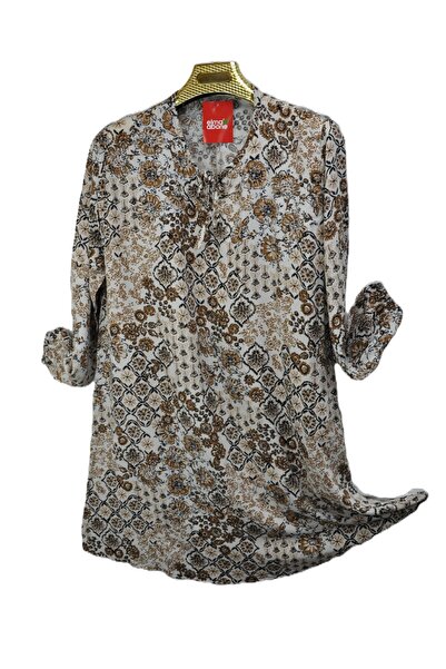 elma abone Plus Size Viscose Patterned Lace-Up Tunic