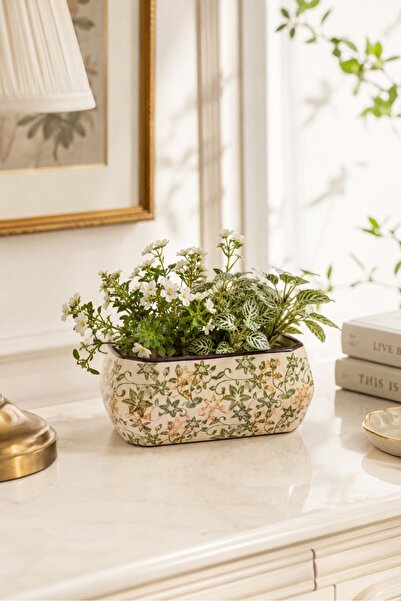Generic Rectangular Ceramic Pot with a Drainage Hole, Size (20X11 cm), the Ex...