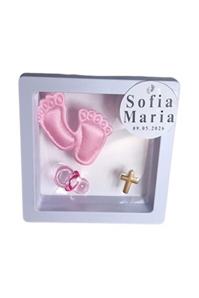 OEM Suvenir de botez în formă de cutie transparentă, roz, 7 cm