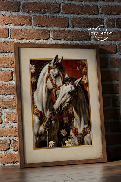 tablodea Vintage Artistic Ethnic White Horses Painting – Td Museum-Quality Pr...