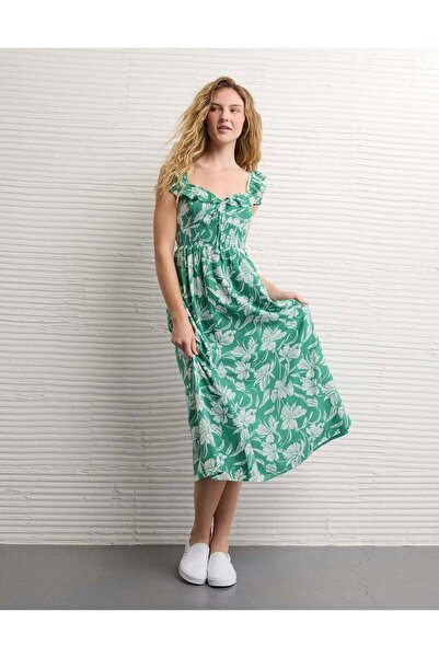 AMERICAN EAGLE AE Flutter Sleeve Tie-Front Midi Dress