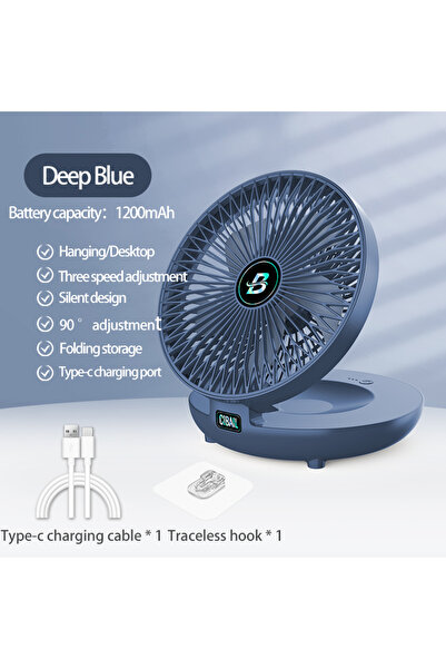 Choice مروحة مكتبية صغيرة قابلة للشحن عبر USB - زرقاء بثلاث سرعات قابلة للتعد...