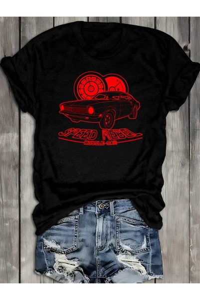 1001 Line Muscle Car Tee 180G 100% Black Women'S T-Shirt New Autumn Styles, F...