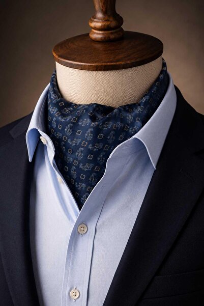 Kravatkolik Μπλε ναυτικό σάλι με σχέδιο, ιταλική μεταξωτή γραβάτα Ascot SAC104